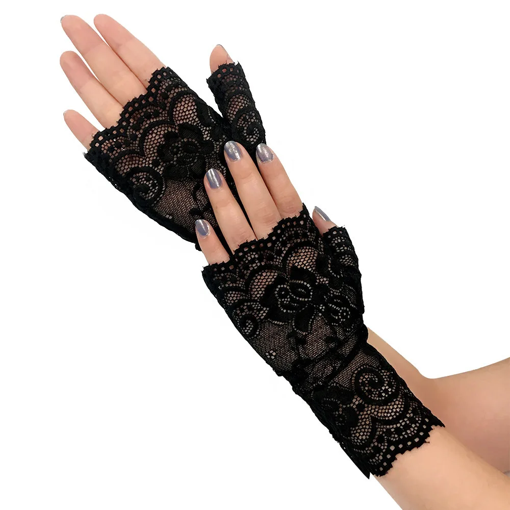 JaneVini Sexy Short Lace Wedding Glove Cheap Fingerless Wrist Length Bridal Gloves Evening Party Dance Gloves Mariage Accessoire