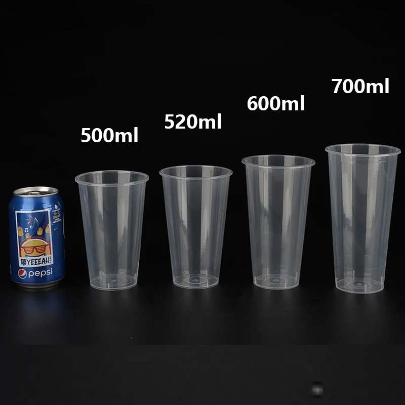 100x Disposable Plastic Cup PP Milk Tea Juice Cups Food Grade 500ml 600ml 700ml no Lids High Transparent