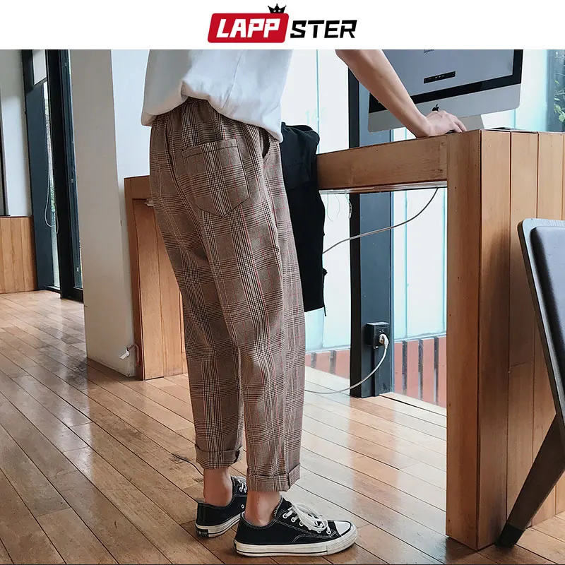 LAPPSTER Streetwear Yellow Plaid Pants Men Joggers 2023 Man Casual Straight Harem Pants Men Korean Hip Hop Track Pants Plus Size