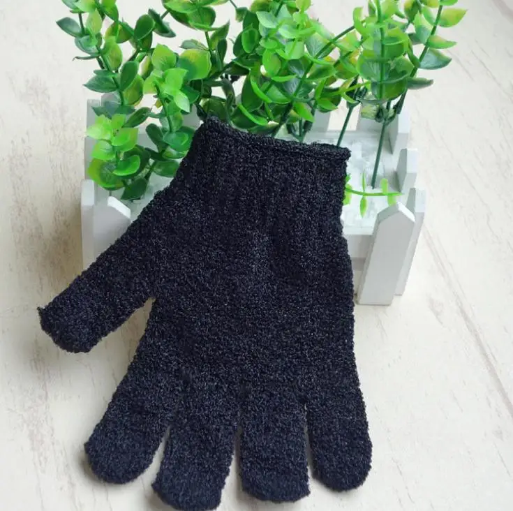 

Color Black Peeling Glove Scrubber Five Fingers Exfoliating Tan Removal Bath Mitts Paddy Soft Fiber Massage Bath Glove SN527