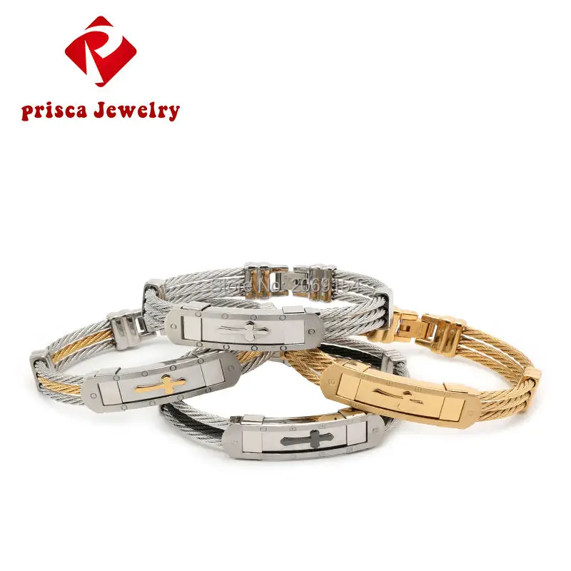 PAPERPLUS |   Brazalete cruzado de acero inoxidable para hombre. Documento de oro. Joyería de alambre de Hip Hop. Encanto Negro. Nuevo