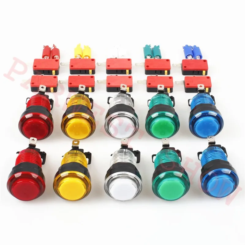 10pcs transparent 32mm LED Round Push Button with 12V led light for Arcade Machine-Game Machine Accessory-Game Machine Parts