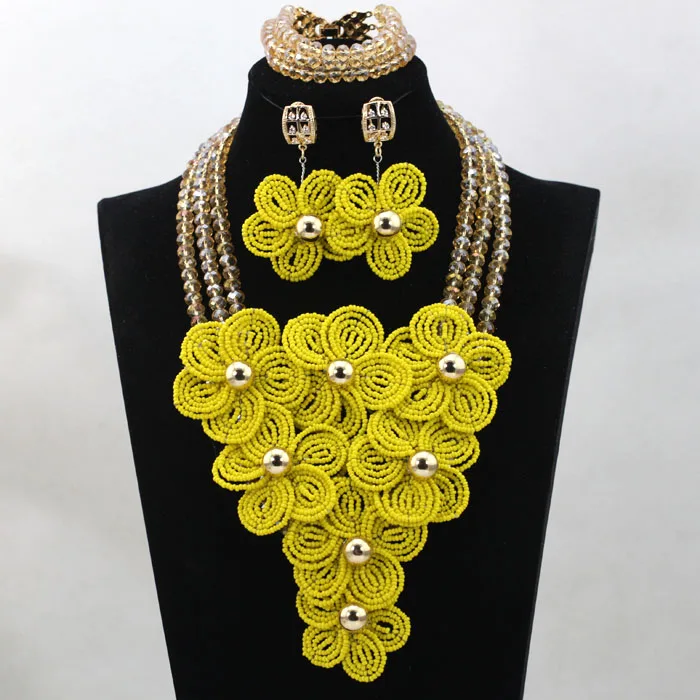 

Flowers Women Party Fashion Jewelry Set Statement Necklace Nigerian Wedding African Beads Lace Jewelry Sets Free Shipping ABL472