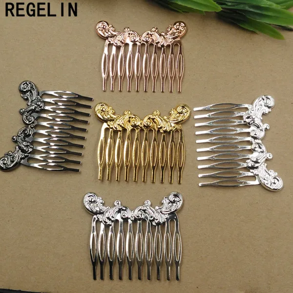 REGELIN Vintage Bronze 10 Teeth Leaf Comb Hair Jewelry Charm Women Flower Motif Hairpin Hair Clips Barrettes Fashion Hair Wear