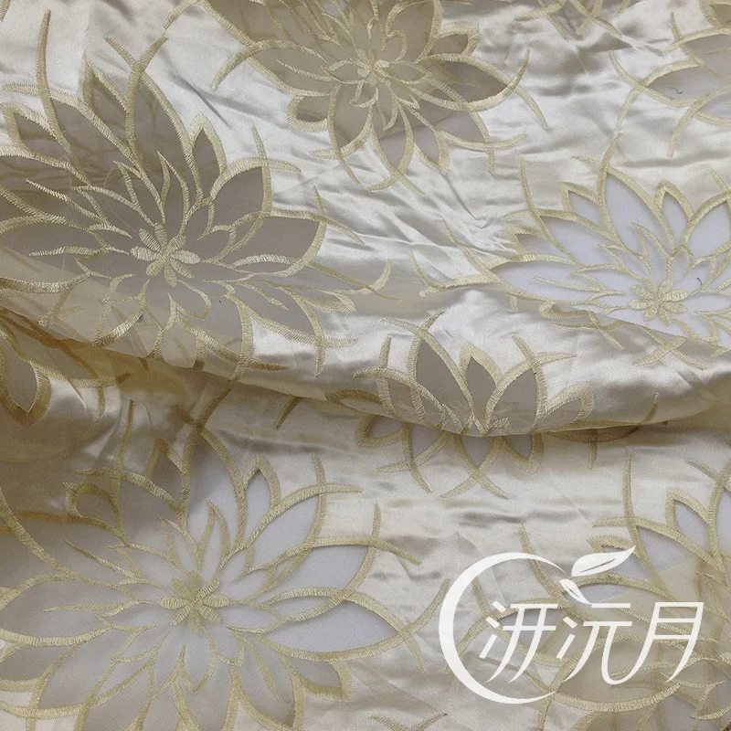 Chrysanthemum flowers champagne dress clothing diy craft embroidery lace fabric cloth