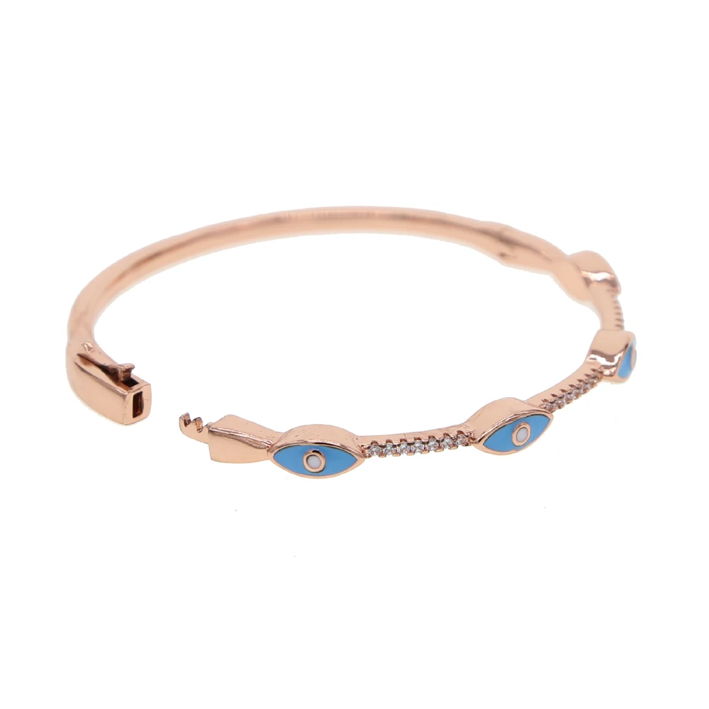 enamel blue pink enamel evil eye charm bangle cz band rose gold color Turkish lucky Boho Fashion bracelets