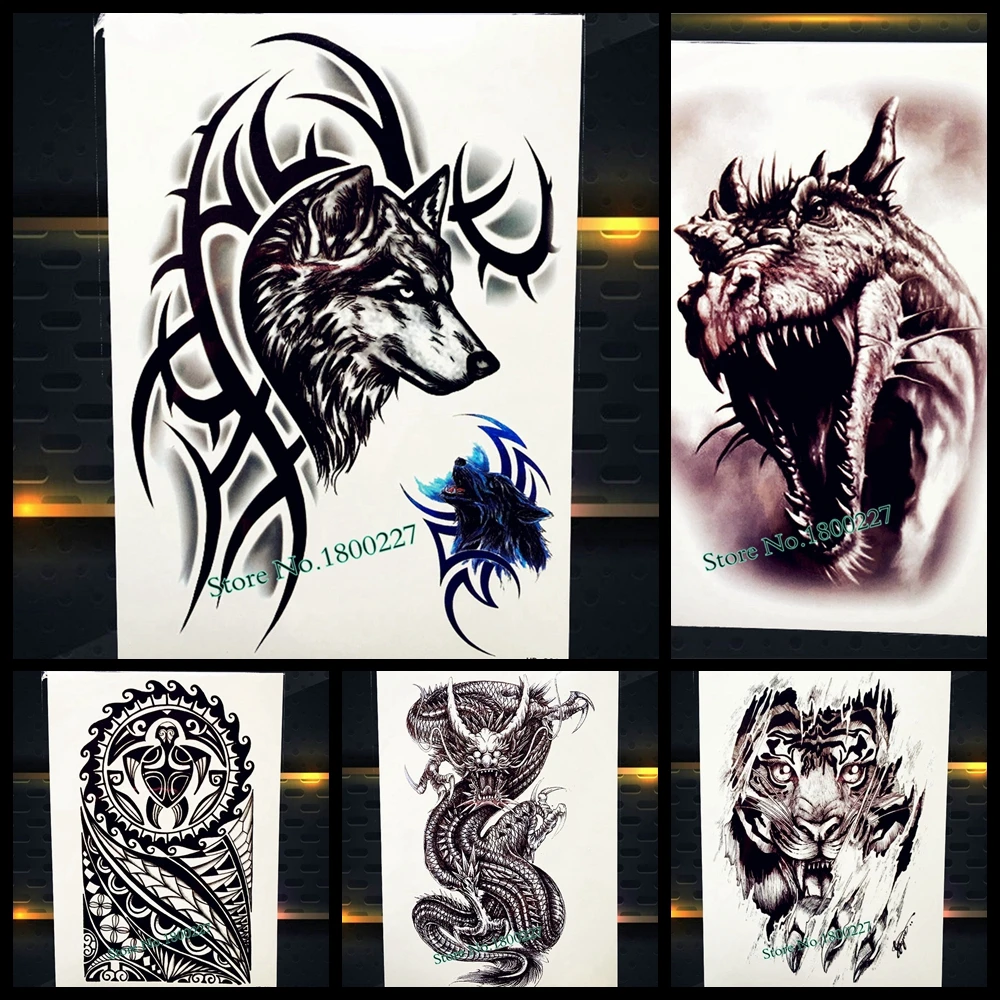 ขนาดใหญ่ Tyrannosaurus Rex ไดโนเสาร์ Tattoo สำหรับผู้ชายผู้หญิงแขนปลอม Tatoo Waterproof Body Art ชั่วคราวสติ๊กเกอร์รอยสัก