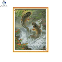 The Fish Leaping Over the Dragon Gate Cross Stitch Aida 14ct 11ct  Printed Canvas Cotton Thread Embroidery DIY Needlework Set