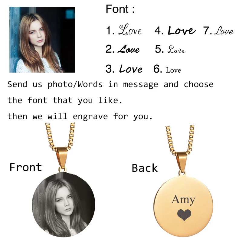 Nextvance شخصية مجوهرات منقوشة ID العلامة القلائد نقش صورة اسم قلادة تذكارية مستديرة للنساء عاشق Pet هدية