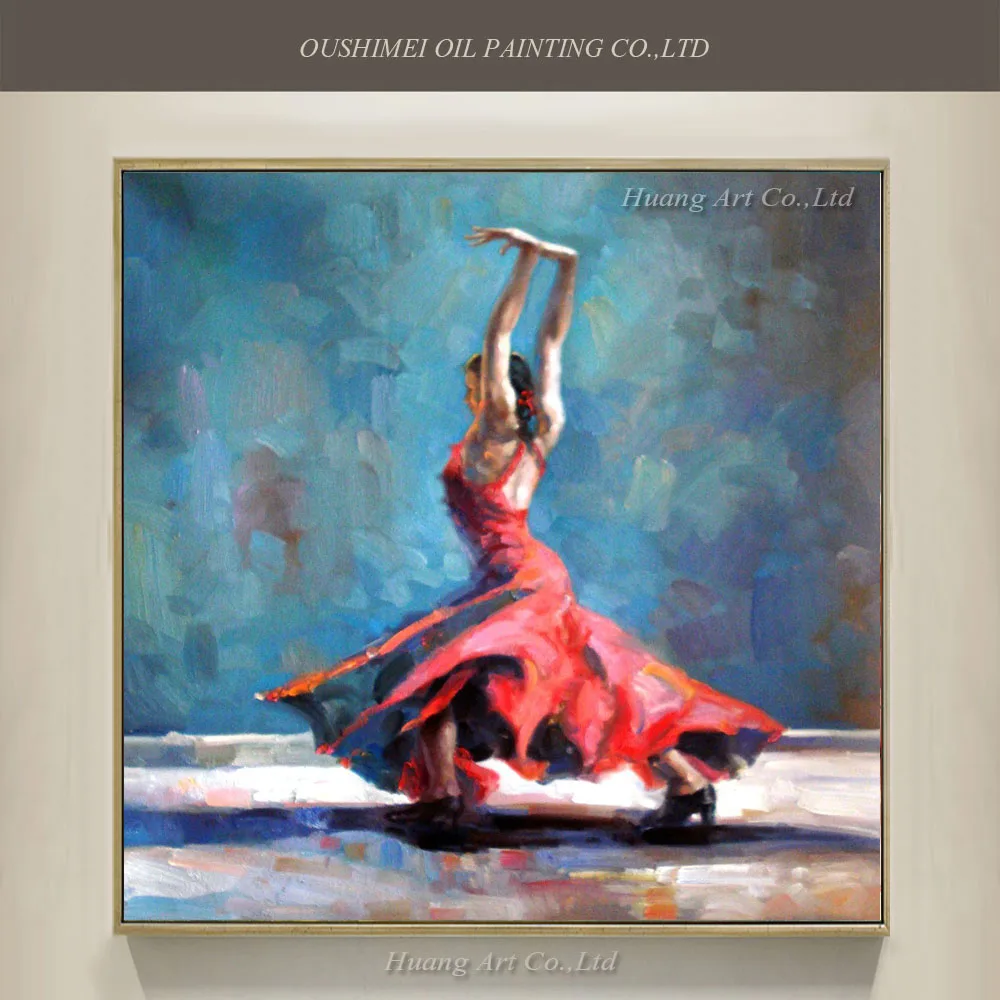 Skill Artist Spanish Dancer Oil Painting Hand Painted HQ Flamenco Dancer Blue Oil Painting On Canvas For Wall Decoration