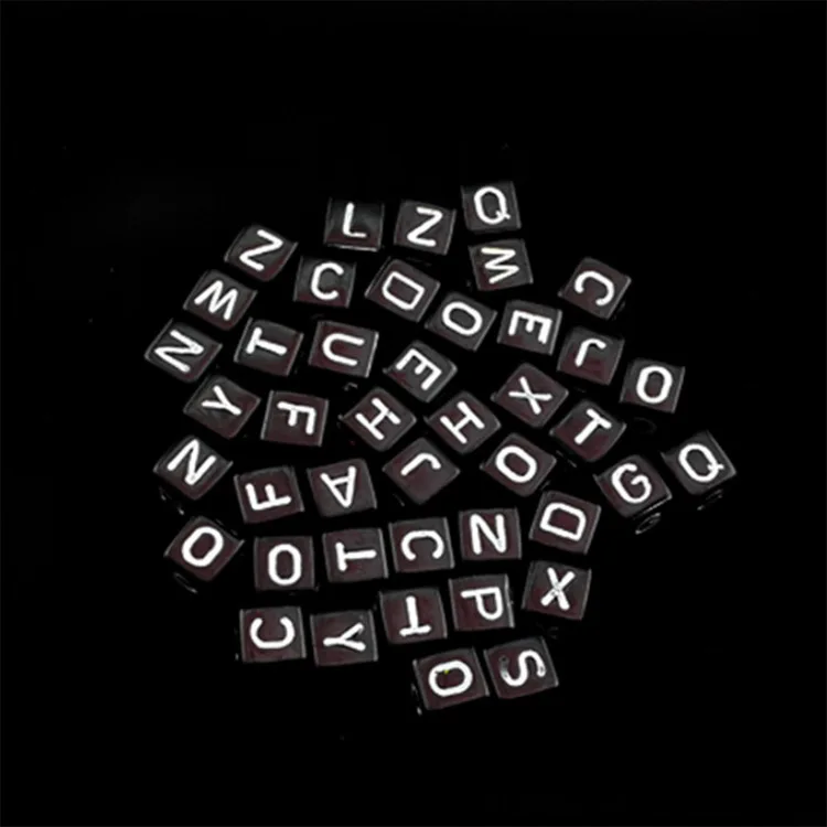 50pcs White Alphabet/Letter Black Square Beads Toy for Children Jewelry Making Bead DIY Lacing Bracelet Toy Girl Gifts Wholesale