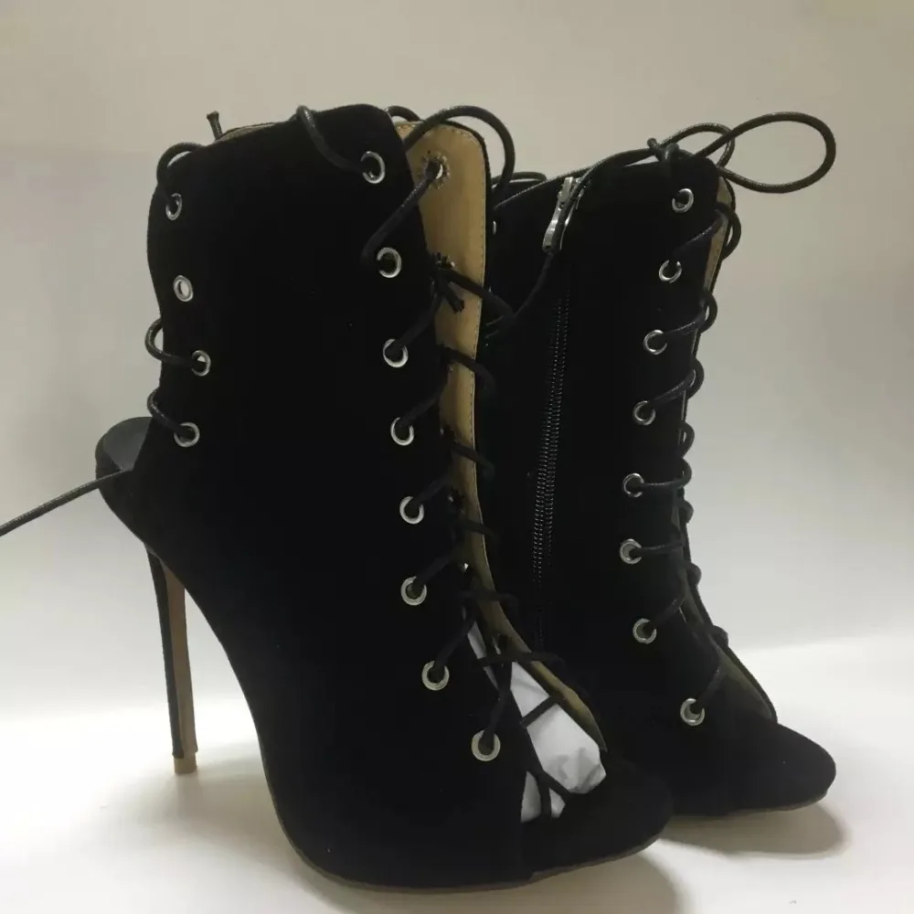 

2022 spring autumn sexy black peep toe high heels ankle boots women cross-tied ladies boots black cut-outs Slingback shoes