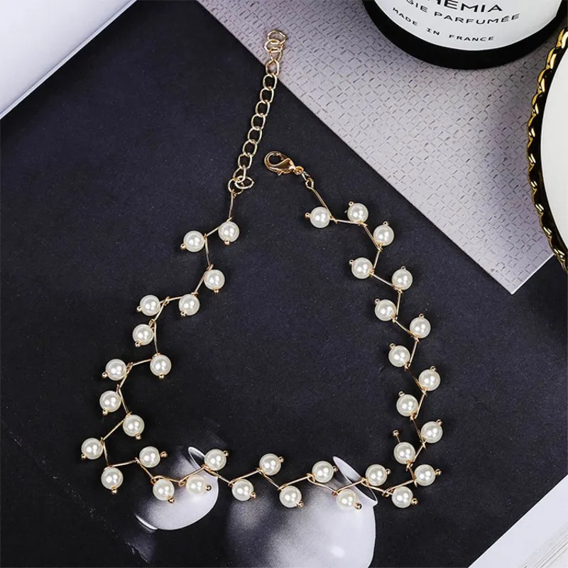 NK284 Hot Trendy Elegance Statement Necklace Charm Simulated Pearl Beads Choker Neck Jewelry For Women Kolye Collier Femme