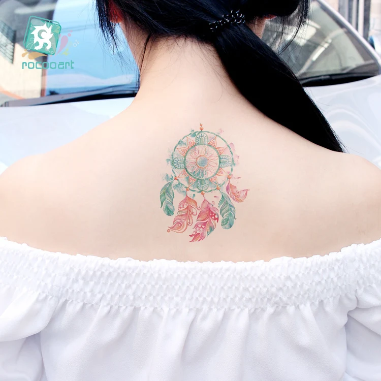 Rocooart Colorful Whales Fake Tattoo Body Art Flash Taty Flower Bird Temporary Tattoo Sticker For Women Tatouage Red Crane Tatoo