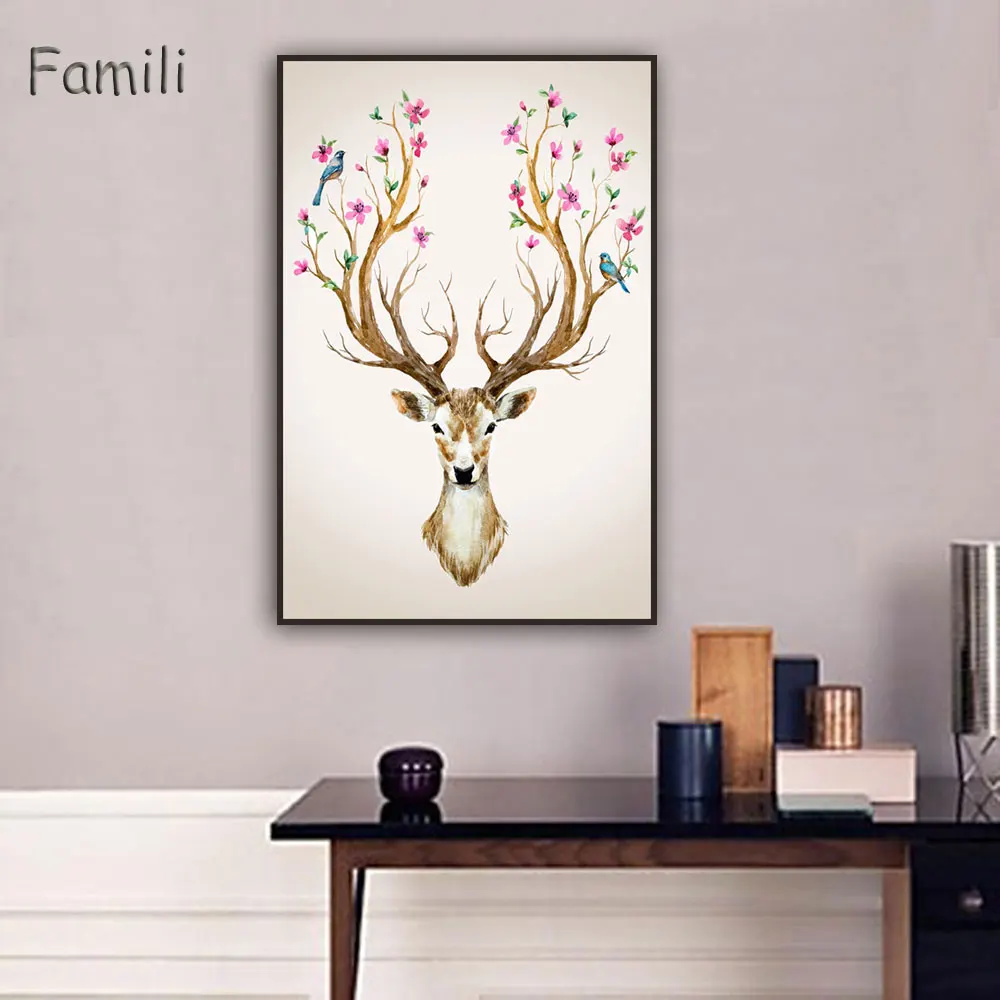 

Deer Canvas Painting Nordic Classical Wall Art Painting Vintage Canvas Poster Wall Pictures For Living Room Home Decor