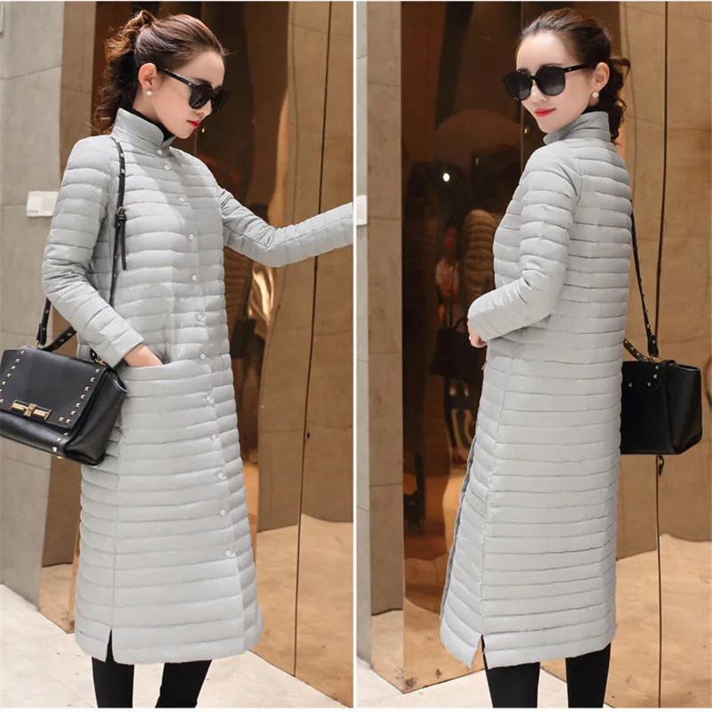 2022 Autumn Winter Women Down Coat Slim Thin Ultra Light Duck Down Jacket Parkas Female Long Puffer Outerwear Warm Coats AB913