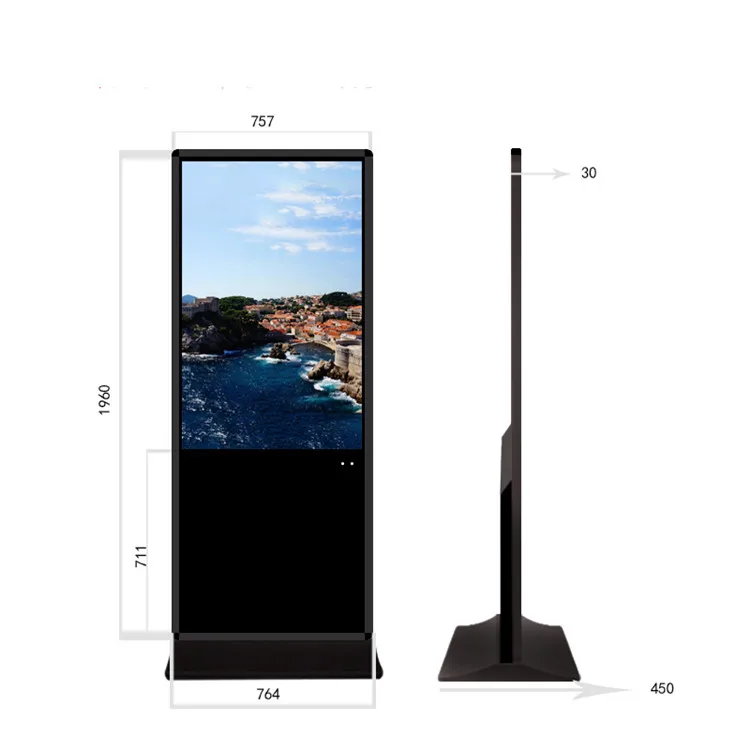 Floor standing kiosk 3cm ultra thin advertising player 32 42 43 47 49 50 inch LCD touch screen digital signage