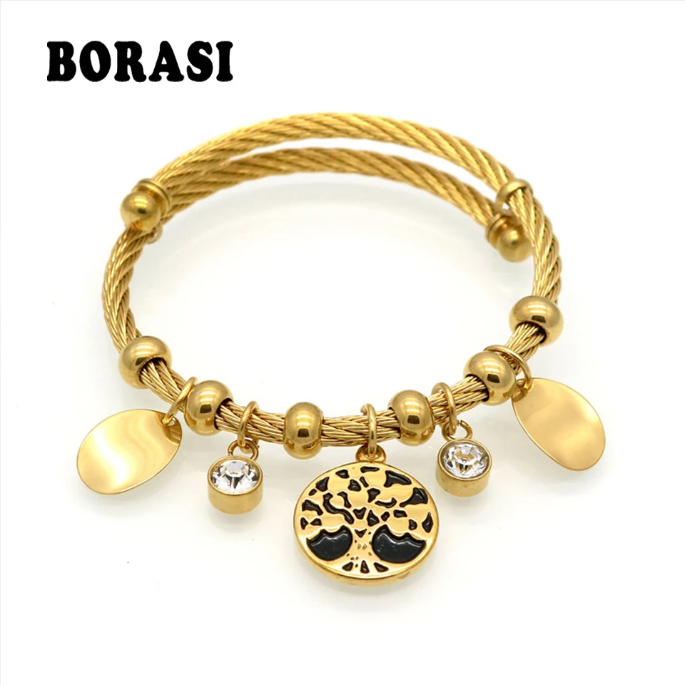 Life Tree Bracelet Charm Tree Resin cabochon Crystal Bracelet Gold Color Female Bracelets & Bangles Fashion Women Jewelry