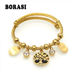 Life Tree Bracelet Charm Tree Resin cabochon Crystal Bracelet Gold Color Female Bracelets & Bangles Fashion Women Jewelry