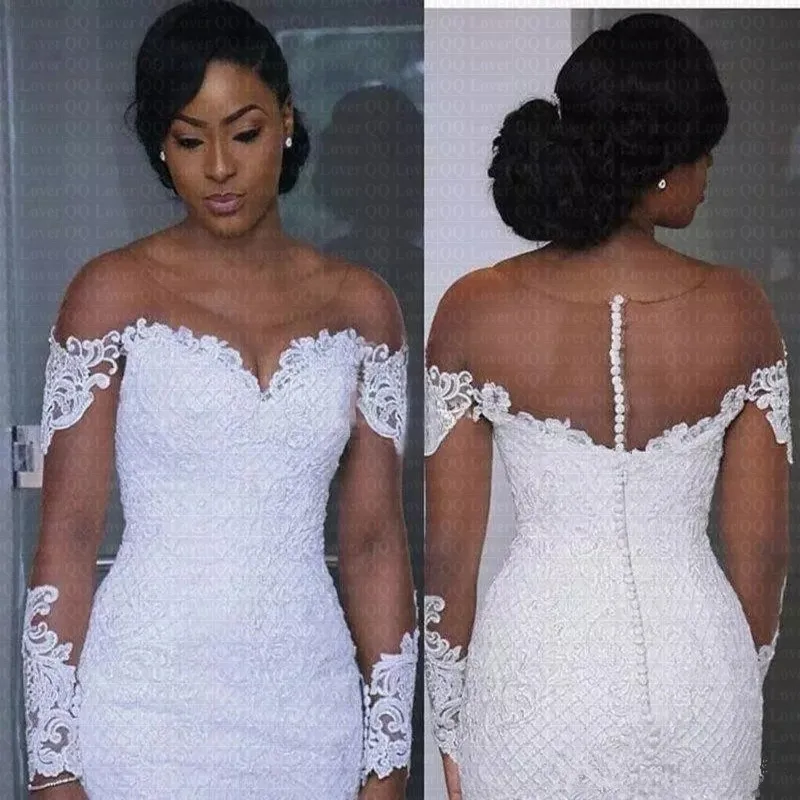 New African Long Sleeve Lace Wedding Dresses 2022 Applique Plus Size Wedding Bridal Gowns