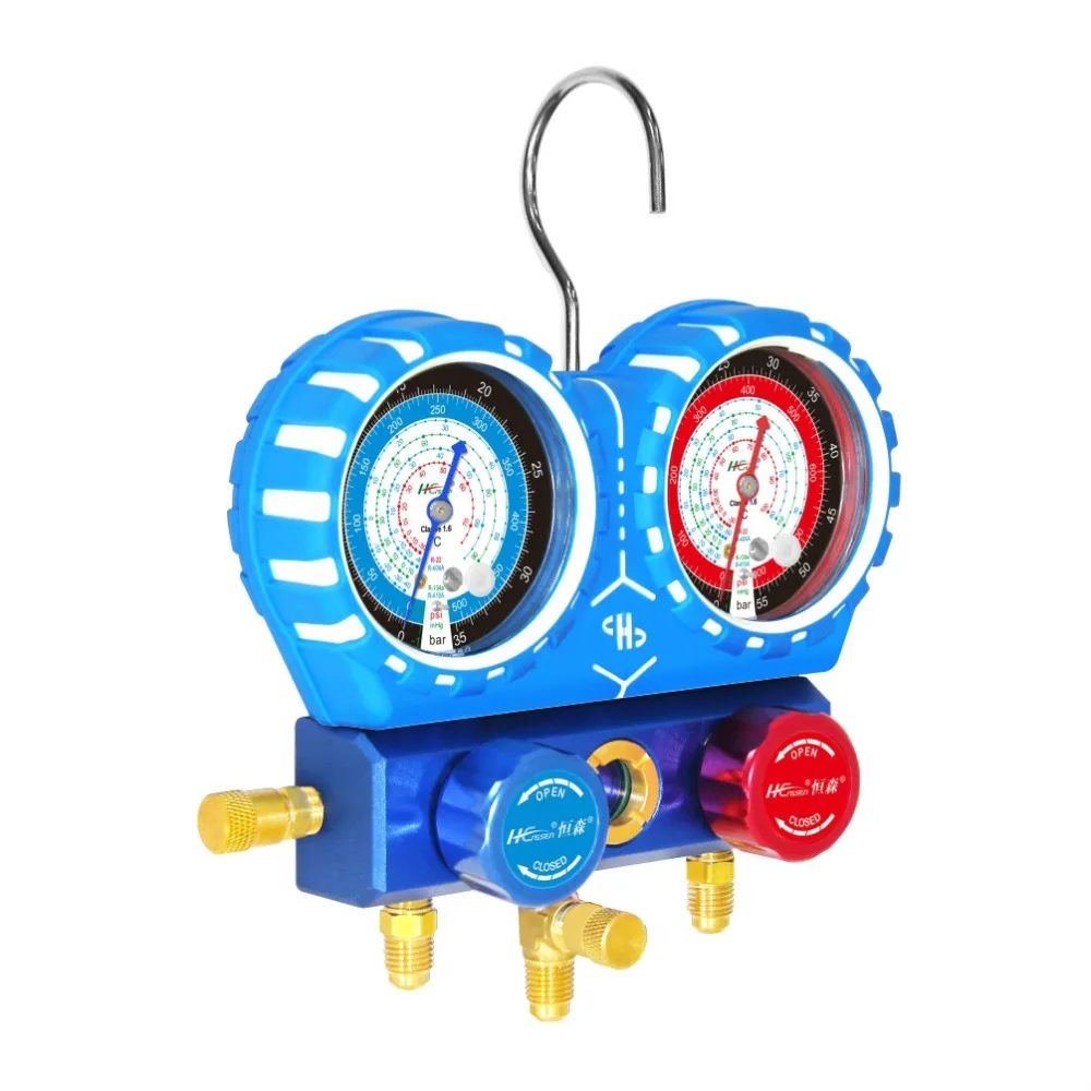 สารทำความเย็นเครื่องวัด Manifold Air Condition เครื่องทำความเย็นชุดเครื่องปรับอากาศเครื่องมือท่อและตะขอสำหรับ R12 R22 R410A R134A