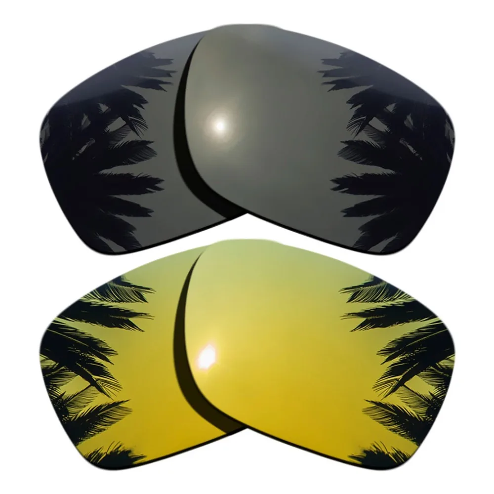 (Black+24K Gold Mirrored Coating) 2-Pairs Polarized Replacement Lenses for Holbrook Frame 100% UVA & UVB Protection