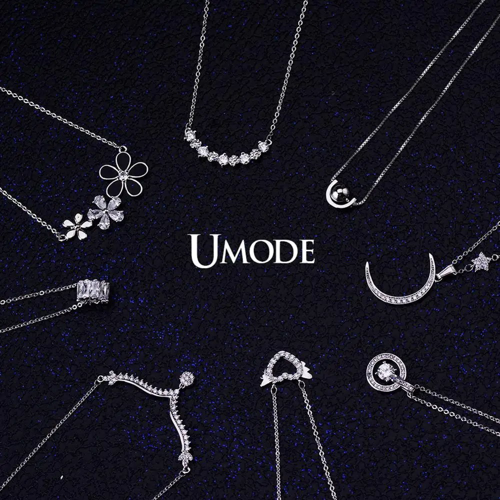 UMODE Fashion Multi Type CZ Pendant Necklaces for Women Clear Zircon Choker Necklaces Fashion Jewelry Collier Femme UN0012X