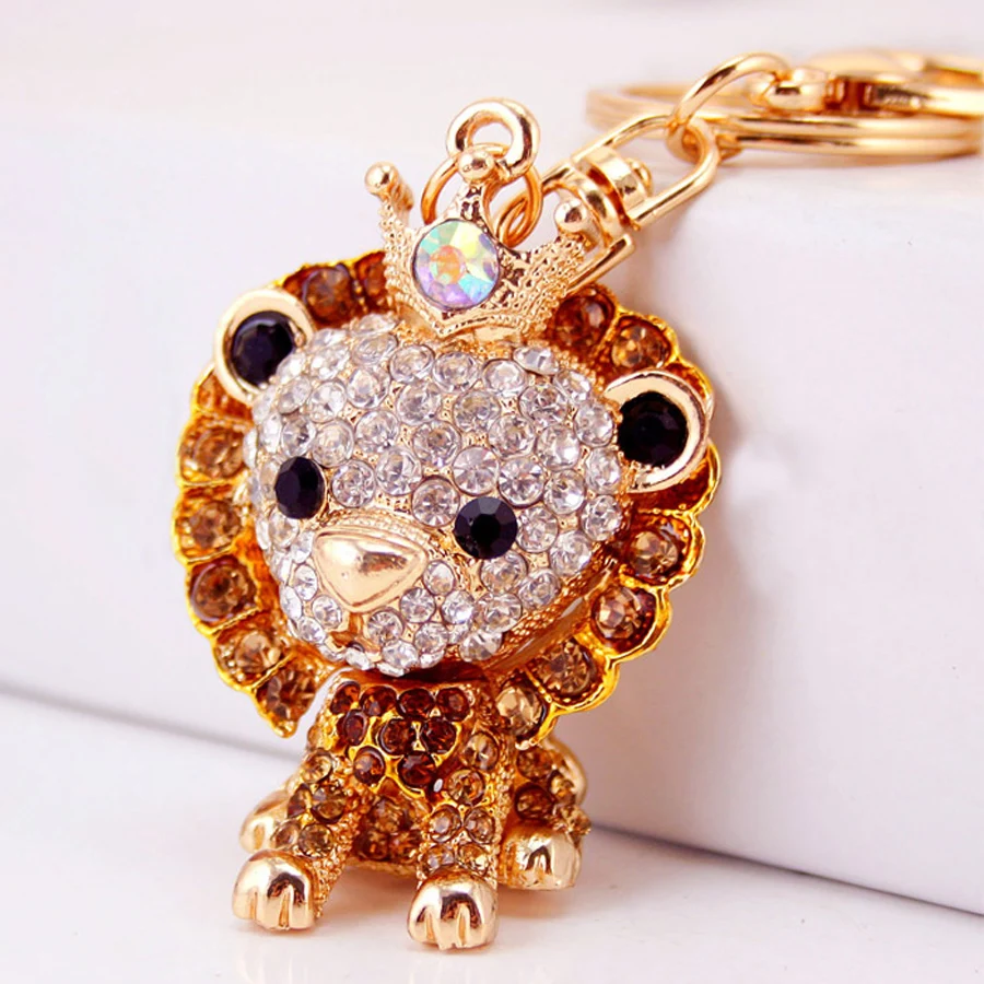 Chaveiro!Creative Rhinestone Lovely Lion Key Chain Ring Holder Alloy Keychains Charm Women Bag Accessory Souvenir Gift R140