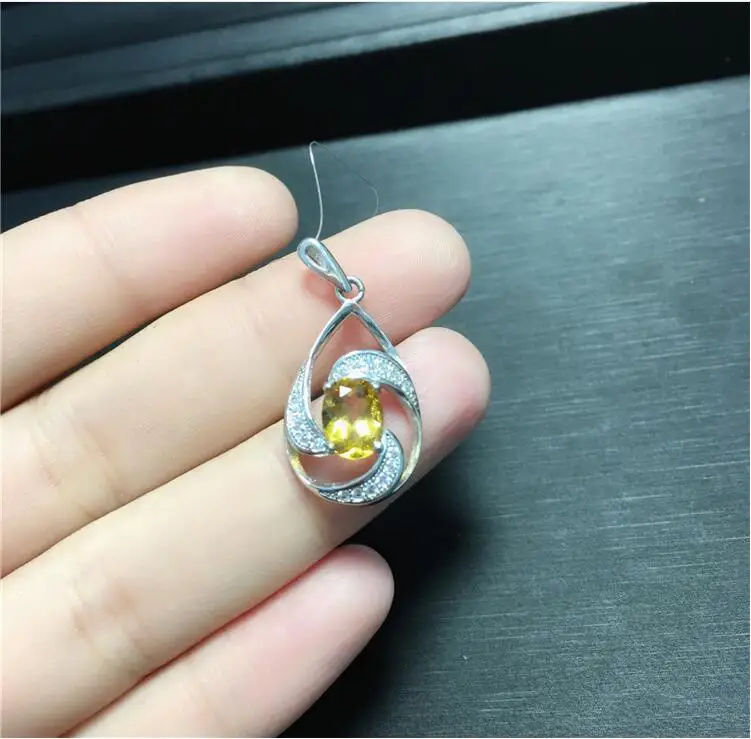 

Natural citrine necklace pendant Real origin cirtrine 925 sterling silver Luxury jewelry Gem Size 6*8mm