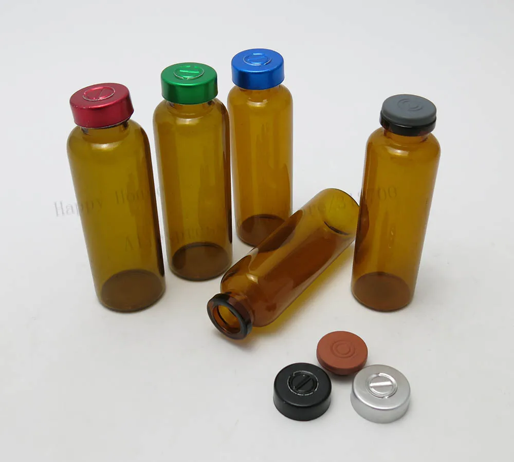 50 x 30ML Amber Injection Glass Vials With Aluminum Flip Cap,30cc Glass Empty Skin Care Medicine Containers&Rubber Stopper