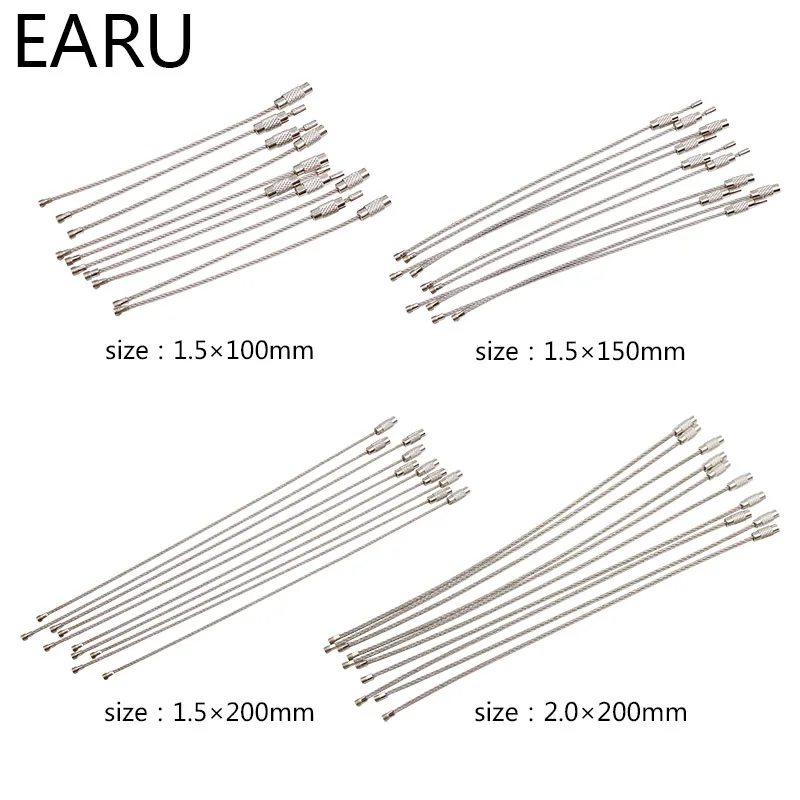 10Pcs EDC Keychain Tag Rope Stainless Steel Wire Cable Loop Screw Lock Gadget Ring Key Keyring Circle Camp Hanging Tool Hot Sale