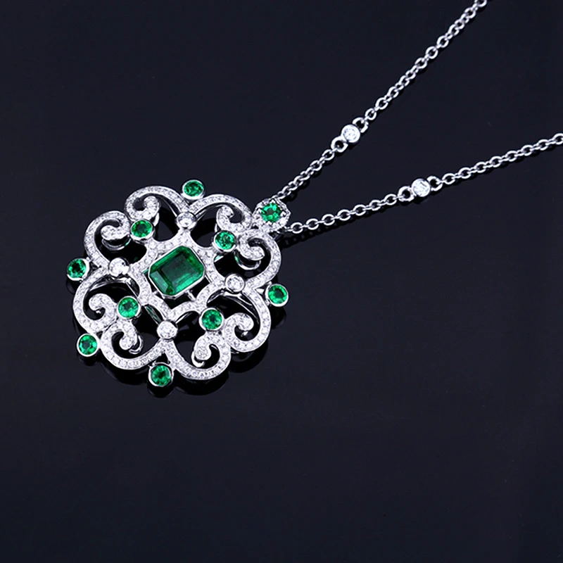 Caimao Jewelry Hot Sales 5x6.5mm Emerald 18K White Gold Diamond Engagement Pendant