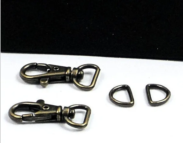 

1/2" D-Rings and 1/2"Swivel Snap Hooks Antique Brass Metal Purse Supplies Wristlet Connectors 100sets/lot