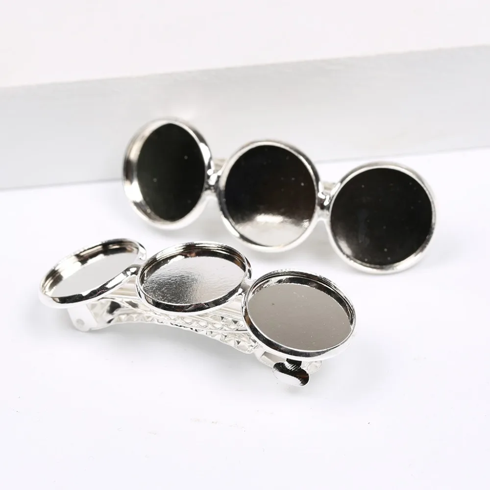 reidgaller 10pcs silver plated metal hair clip setting tray fit 16mm cameo cabochon base diy hair pin accessories for jewelry