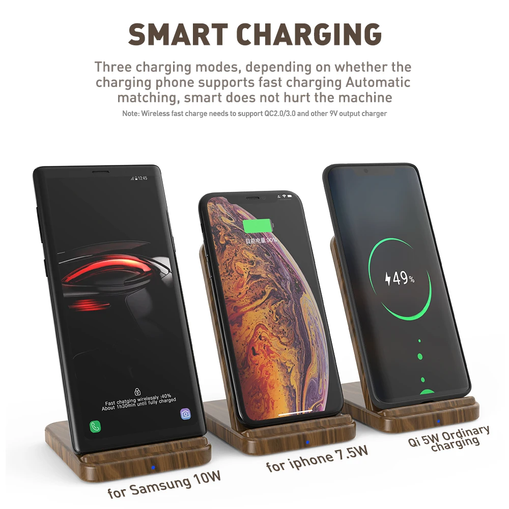 KEYSION 15W Wooden Qi Wireless Charger for iPhone 13 12 Pro XR XS Max Xiaomi 12 fast Wireless Charging Stand for Samsung S21 S22