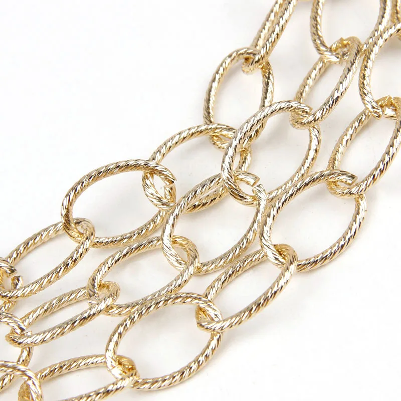 Metal Gold O ShapeTextured Cable Necklace Curb Chains Bulk Fit Bracelets Open Link Chain DIY Jewelry Making Supplies