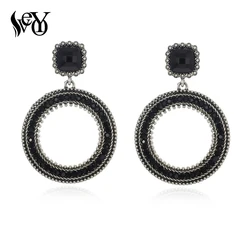 VEYO  Big Round Circle Drop Earrings Long Rhinestone Earrings  for Woman Punk Style Party Jewelry Wholesale