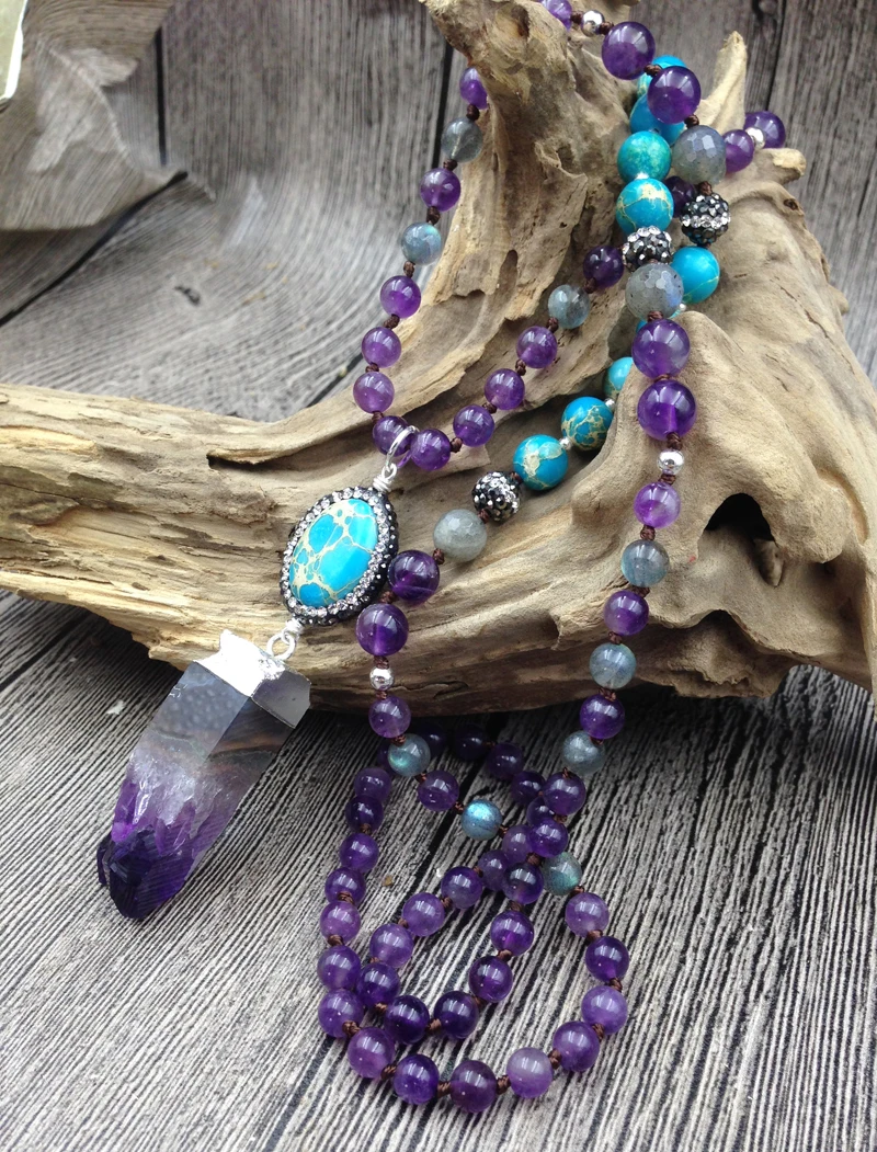Amethyst Druzy Sediment Pendant Beads Handmade Necklace