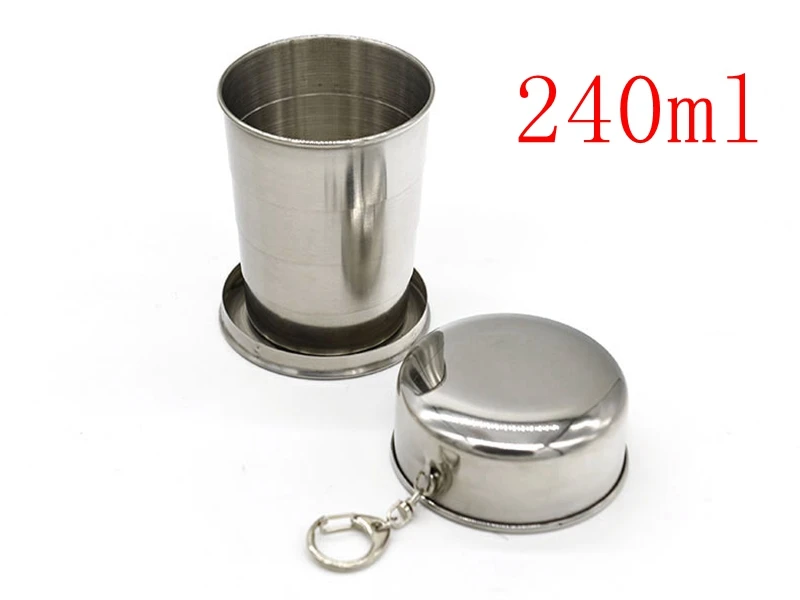 50pcs/lot Big size 240ml Stainless Steel Folding Cup Traveling Outdoor Camping Hiking Mug Portable Collapsible Foldable Cup