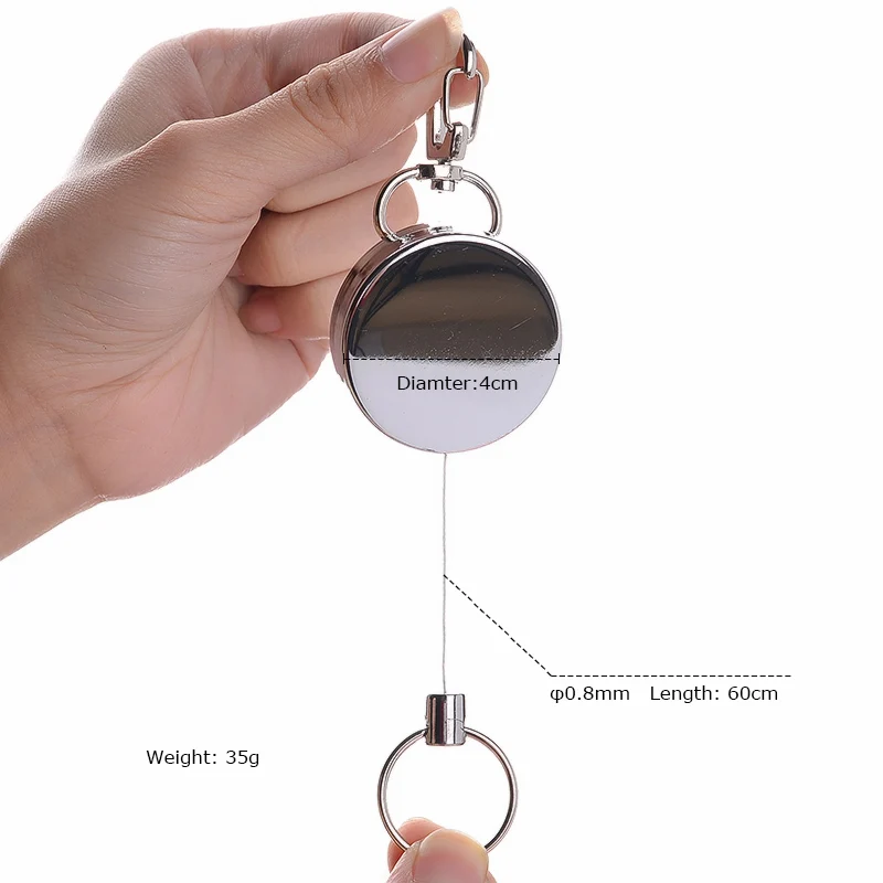 2 Piece/lot Full Metal Retractable Reel Recoil Pull Key Ring Chain Steel Wire Belt Clip Ski Pass ID Card Badge Key Holder