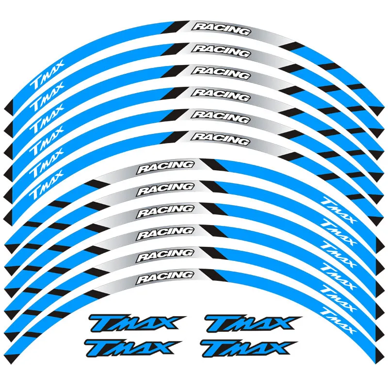 New high quality 12 Pcs Fit Motorcycle Wheel Sticker stripe Reflective Decals Rim For yamaha TMAX