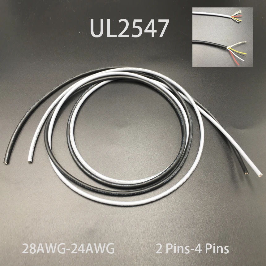 24AWG-Cable de señal blindado de cobre estañado para auriculares, accesorio de PVC, negro, gris, UL2547, 2, 3, 4 núcleos, pines, 2P, 3P, 4P