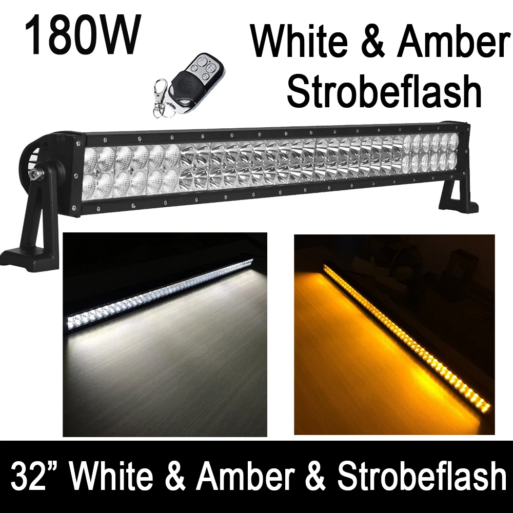 

Dual Color Switched White/Amber/Strobe 32"inch 180W Straight Led Work Light Bar Warning Spot Flood Combo for offroad ATV SUV 4X4