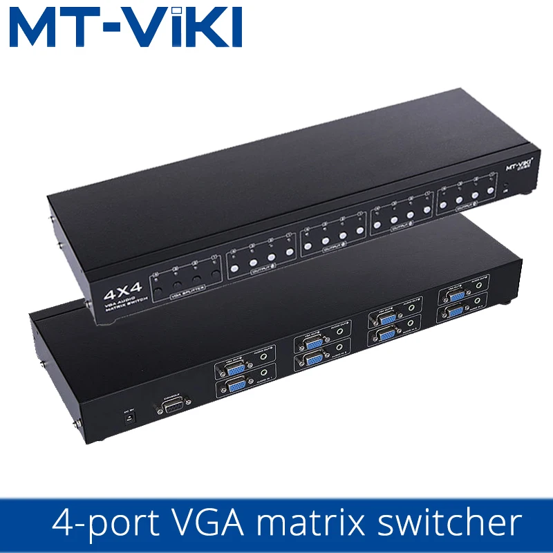 MT-VIKI VGA Matrix Switch 4 In 4 Out Multi PC Audio Splitter HD Remote Control Switch With Power Supply MT-VT414