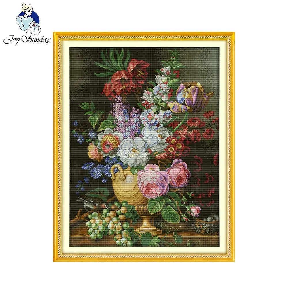 Joy sunday flower style Beautiful vase cross stitch patterns designs needlepoint patterns stitchery kits for home decoration