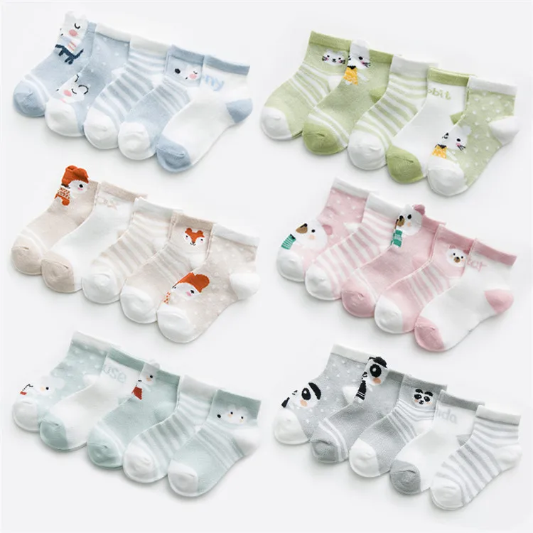 5 Paare/los Infant Baby Socken Für Mädchen Jungen Sommer Mesh Dünne Baby Socken Baumwolle Casual Druck Neugeborenen Kleinkind Junge Socke 0-24Month – Detail 2