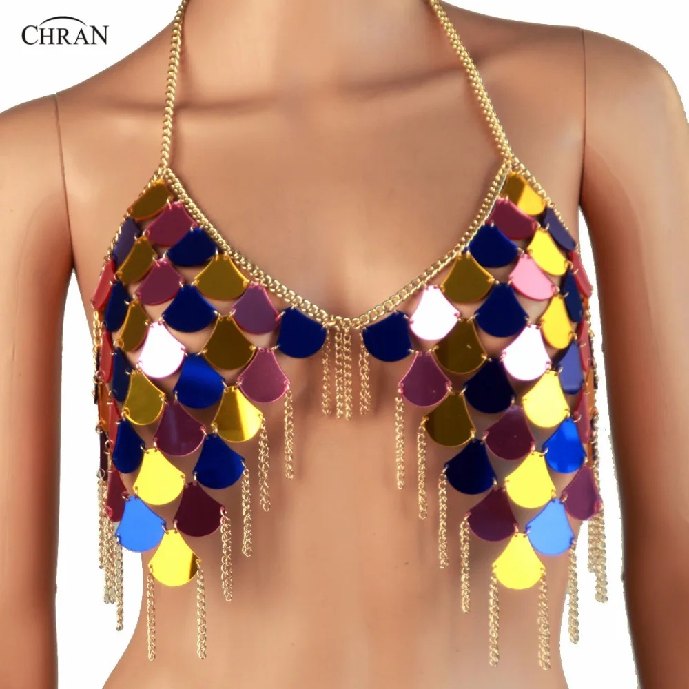 Chran EDC Chain Skirt Outfit Disco Party Panty Beach Cover Up Chain Necklace Rave Bra Bralette Lingerie Set Jewelry CRM287