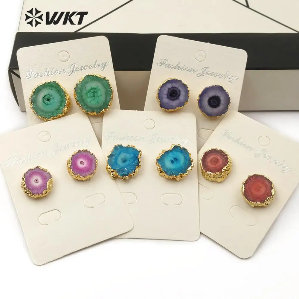 

WT-E522 WKT Жеталлитовые кварцевые серьги, разные размеры, красочные шпильки, цветочный бриолет, золотые серьги, целебные кварцевые украшения для женщин
