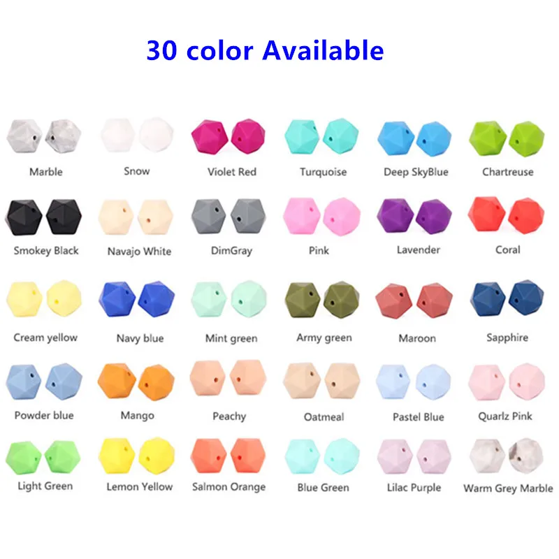 Chengkai 100pcs 14mm Silicone Icosahedron Teether Beads DIY Baby 20 side Beads Pacifier Teether Sensory Jewelry Toy Accessories