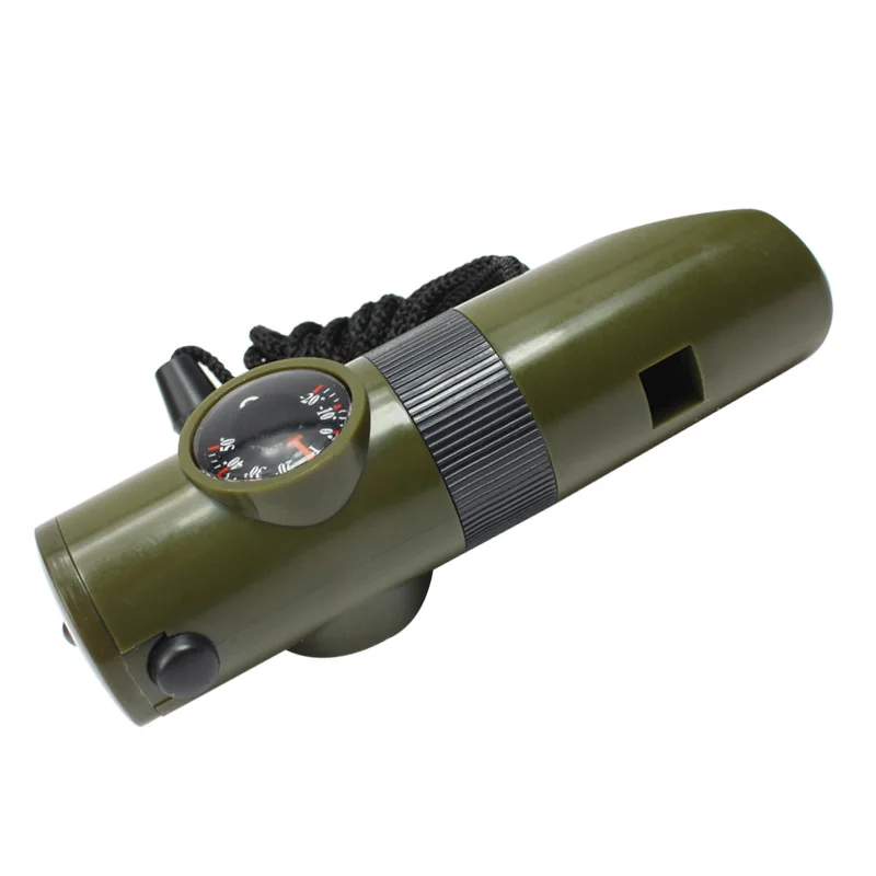 Multifunctional Military Survival Kit, 7 in 1, Whistle, Compass, LED Flashlight, Magnifier, Thermometer